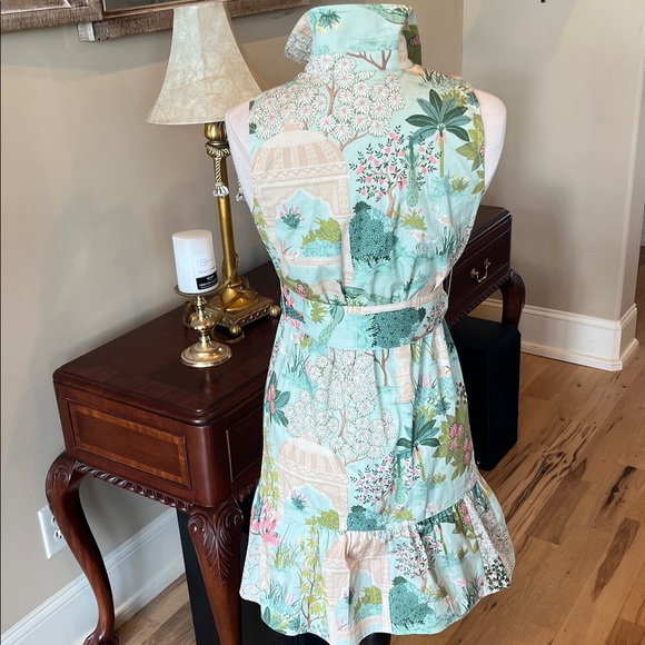 Spartina 449 Pastel Green Cotton Print Dress Ruffle Hem Tie Belt Sleeveless New - Picture 9 of 14